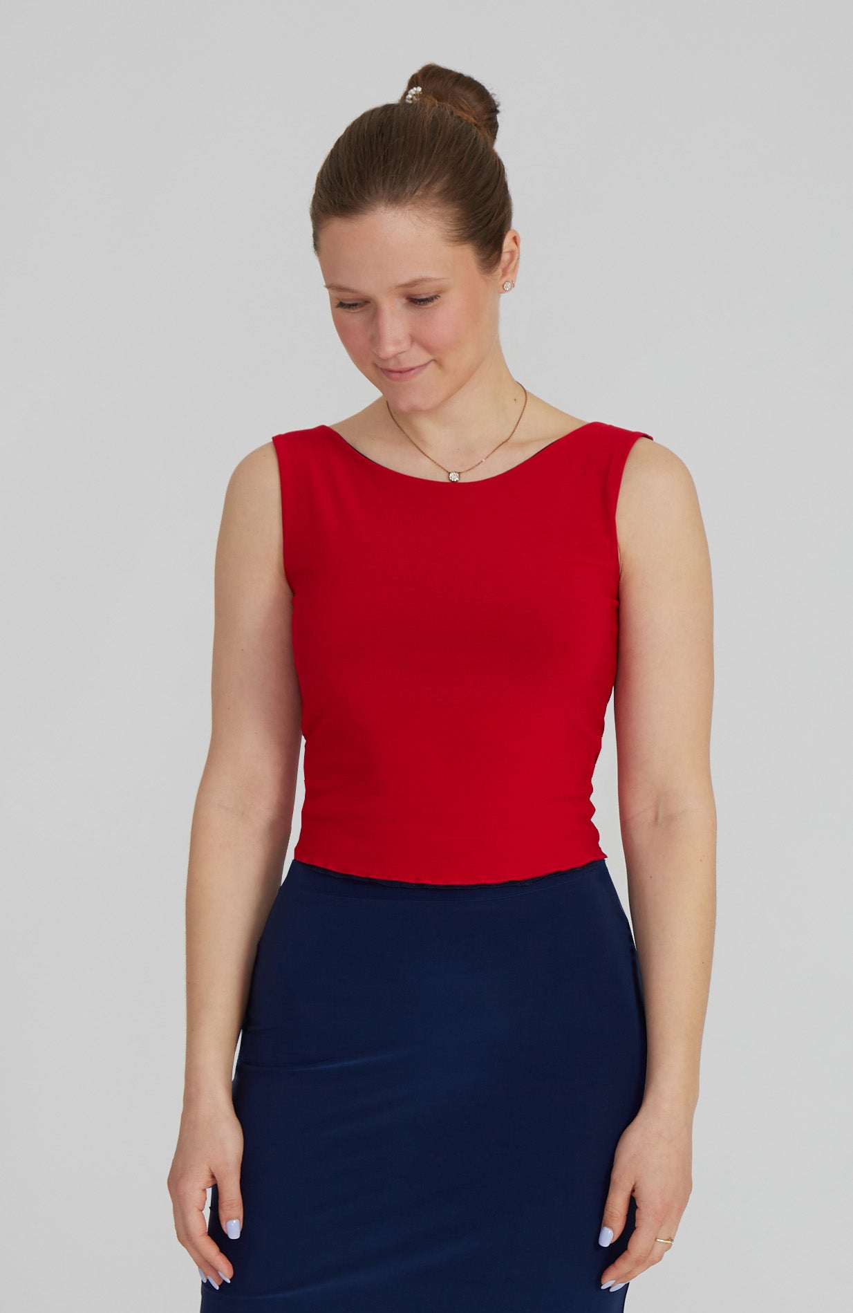 DORA - Reversible Draped Top in Classic Red / Navy Blue