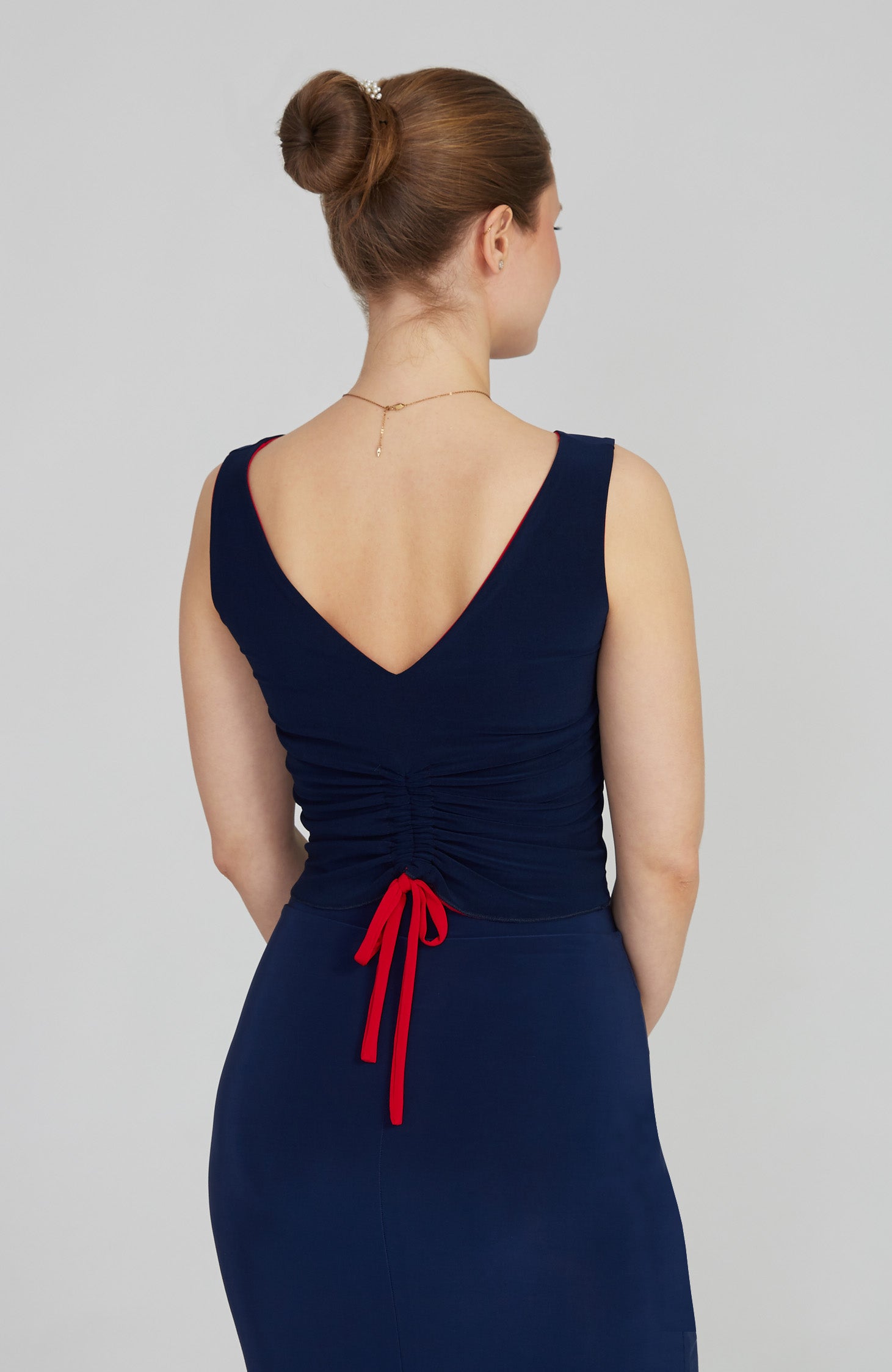 DORA - Reversible Draped Top in Classic Red / Navy Blue