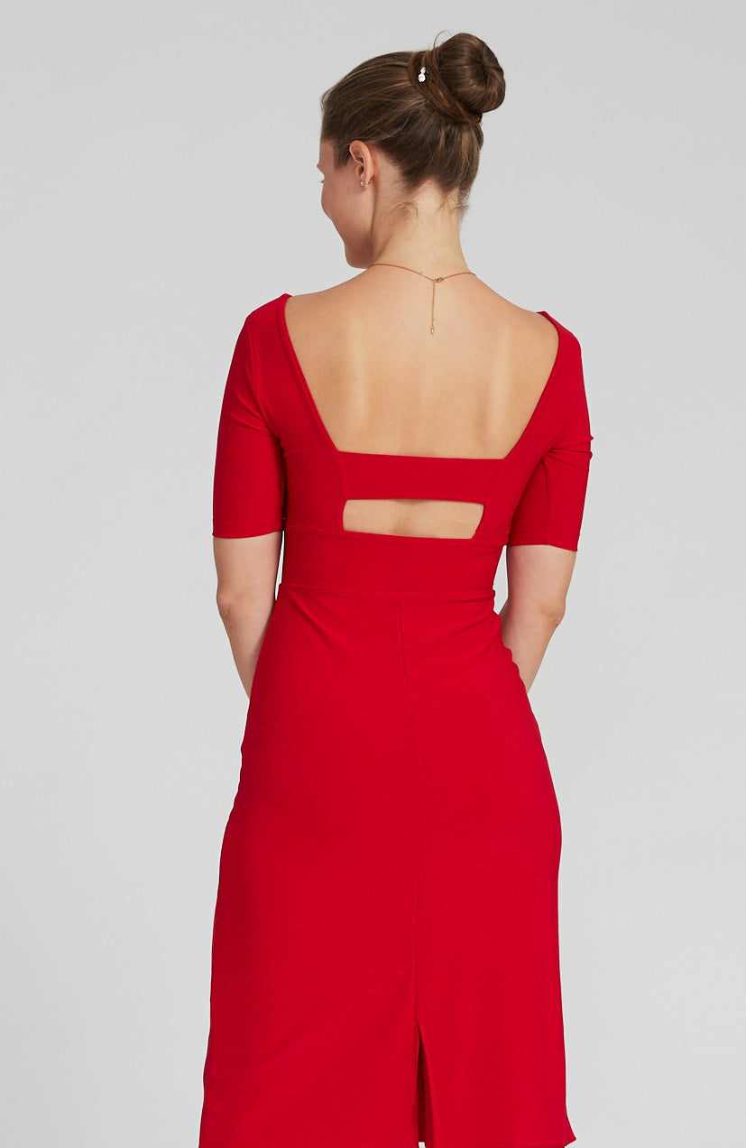 tango dress in red with back cutout