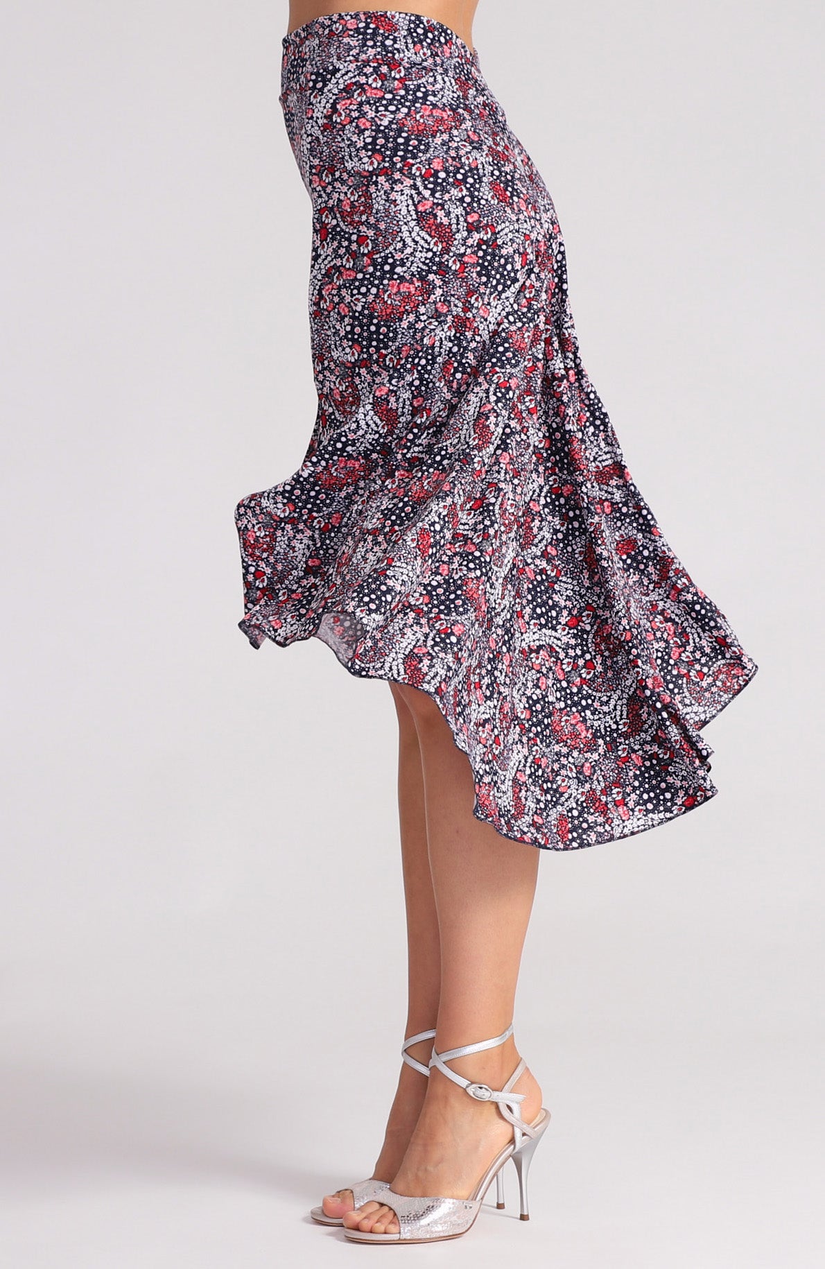 argentine tango skirt with fishtail in red print