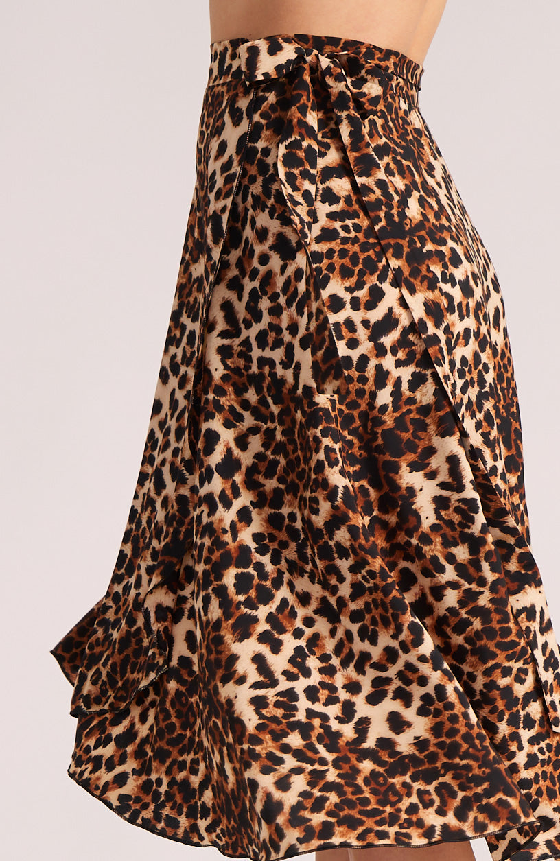 brown leopard wrap skirt
