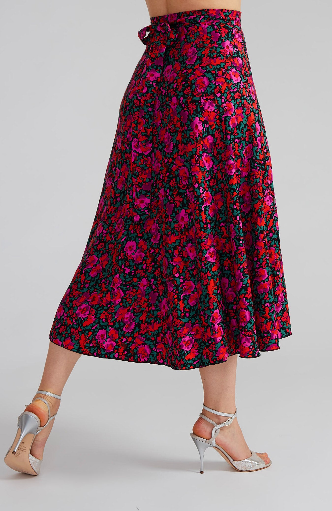 GINA Long Wrap Skirt in Magenta Blossoms