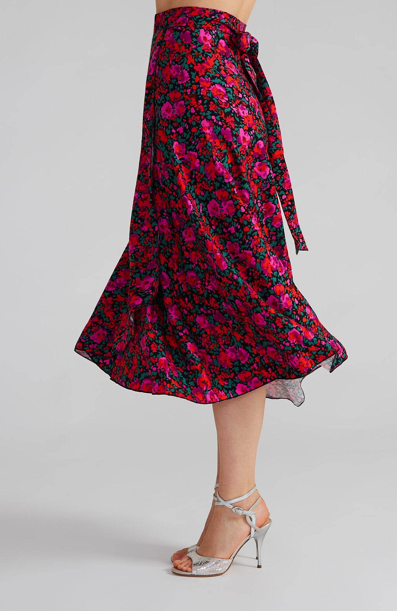 GINA Long Wrap Skirt in Magenta Blossoms