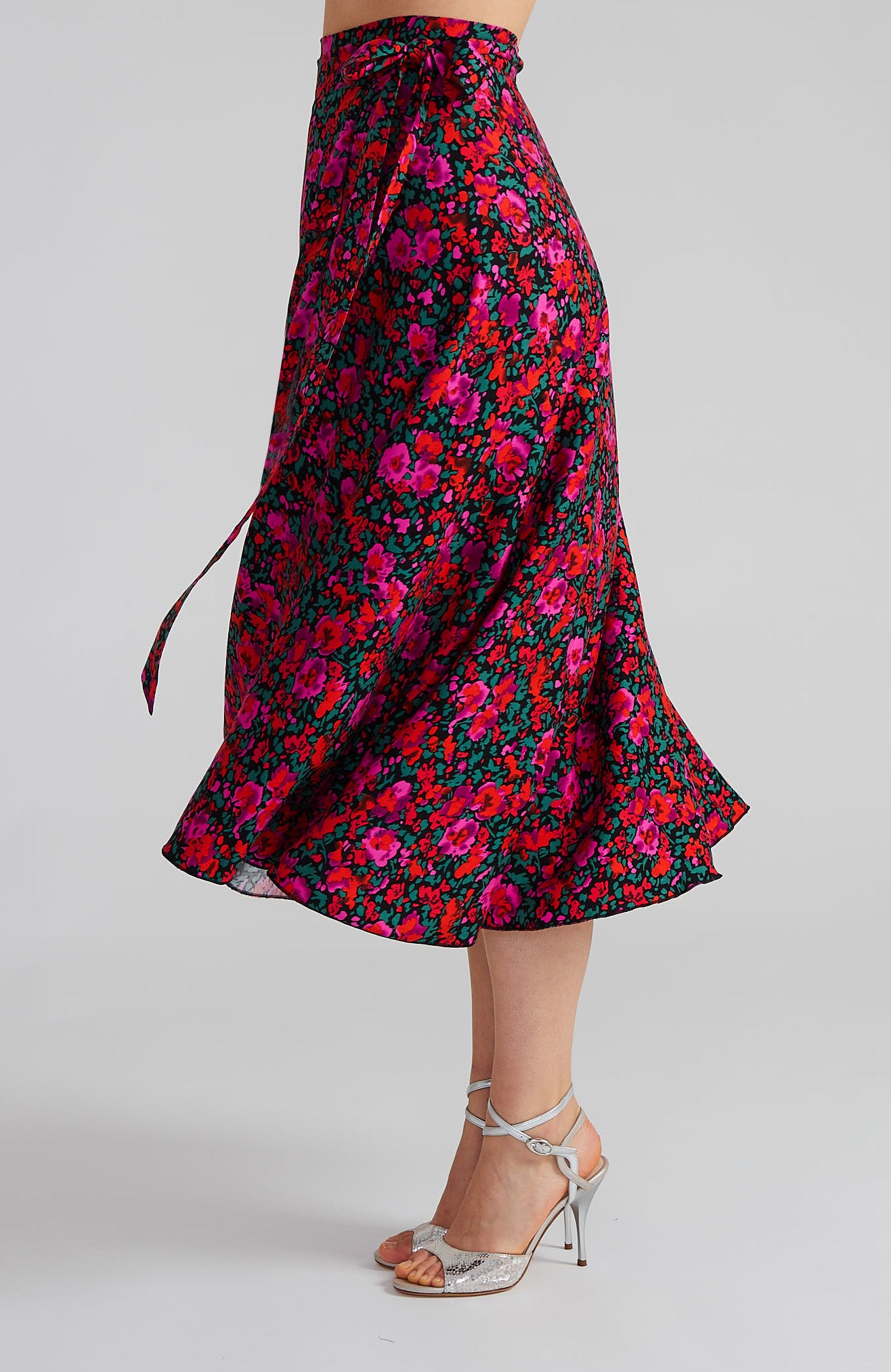 GINA Long Wrap Skirt in Magenta Blossoms