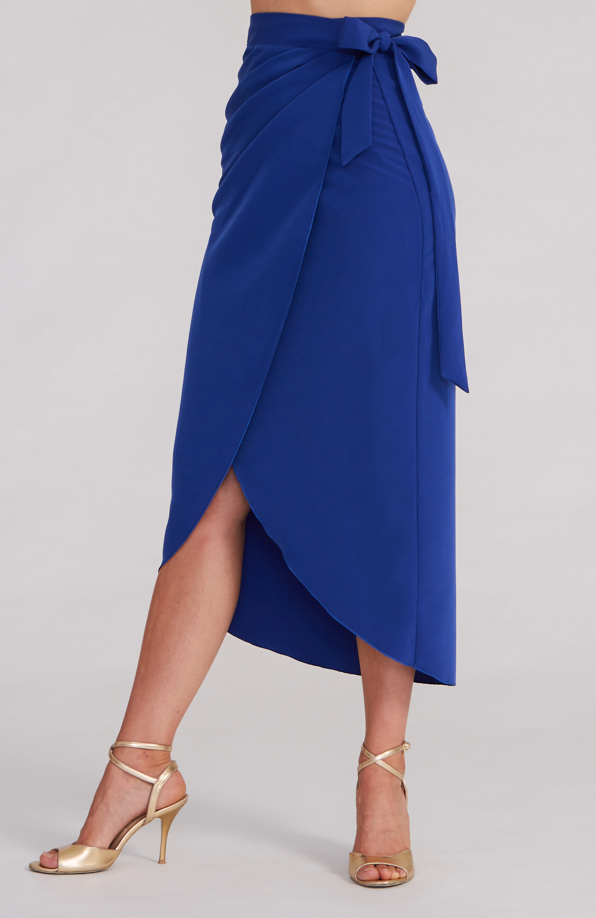 draped wrap skirt in royal blue