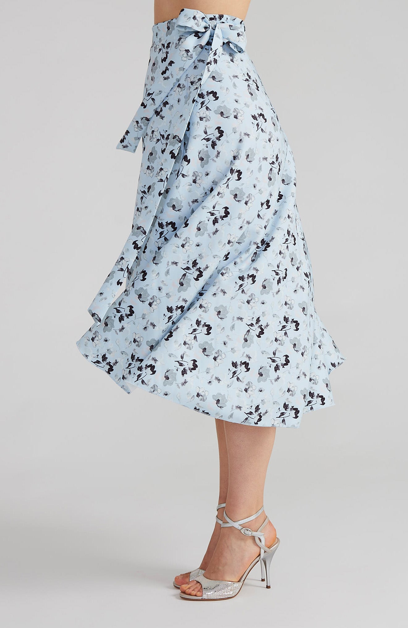 GINA Long Wrap Skirt in Light Blue Florals