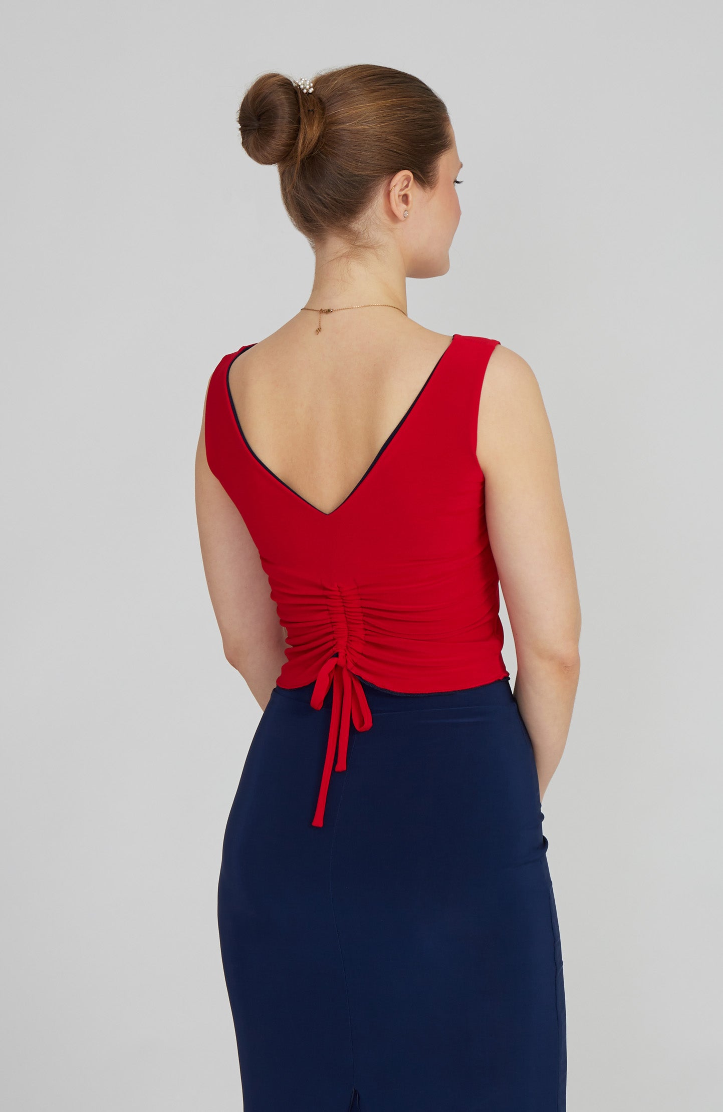 DORA - Reversible Draped Top in Red / Navy Blue