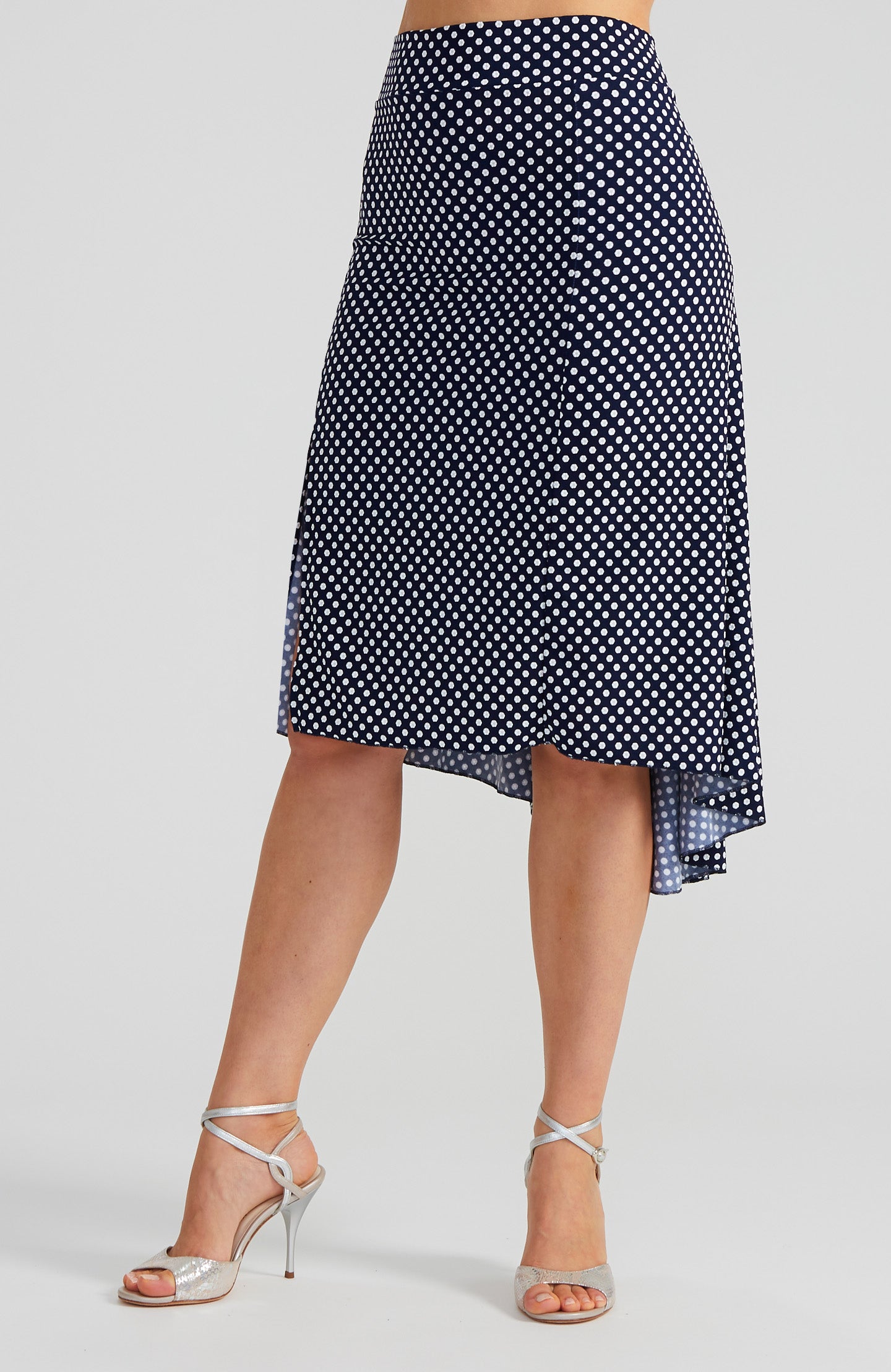PAOLA Polka Dot Argentine Tango Skirt with Slit