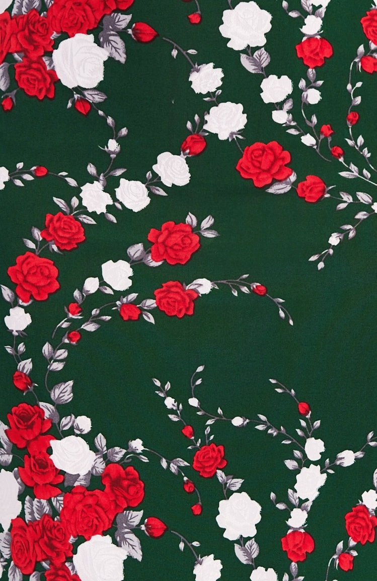 Robe de tango SOFIA à imprimé roses rouges et dos ouvert