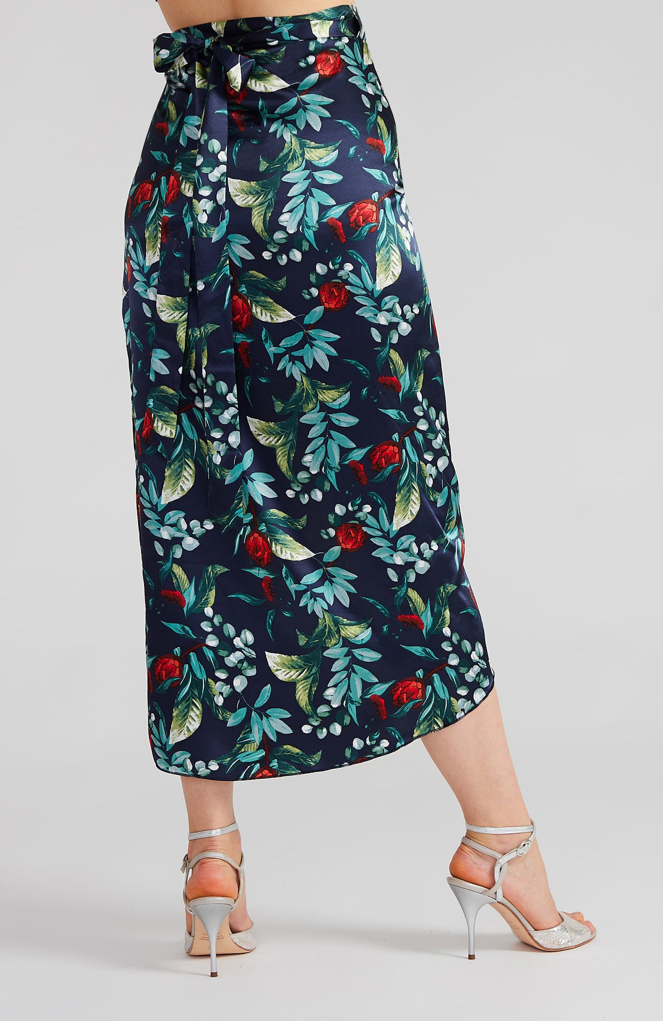 JULIET Satin Blossom Wrap Skirt with Draped Detail