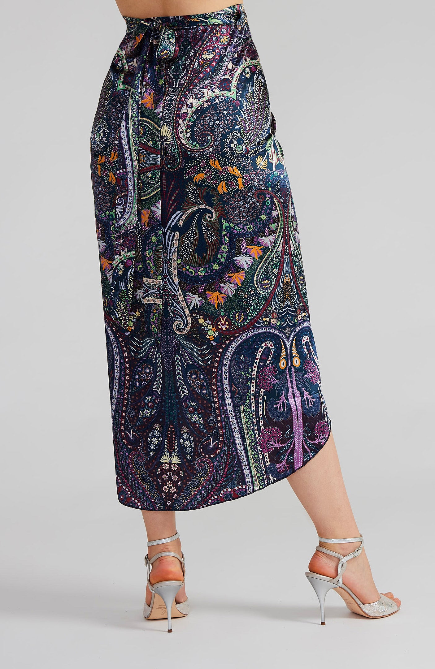 JULIET Paisley Print Satin Wrap Skirt with Draped Detail