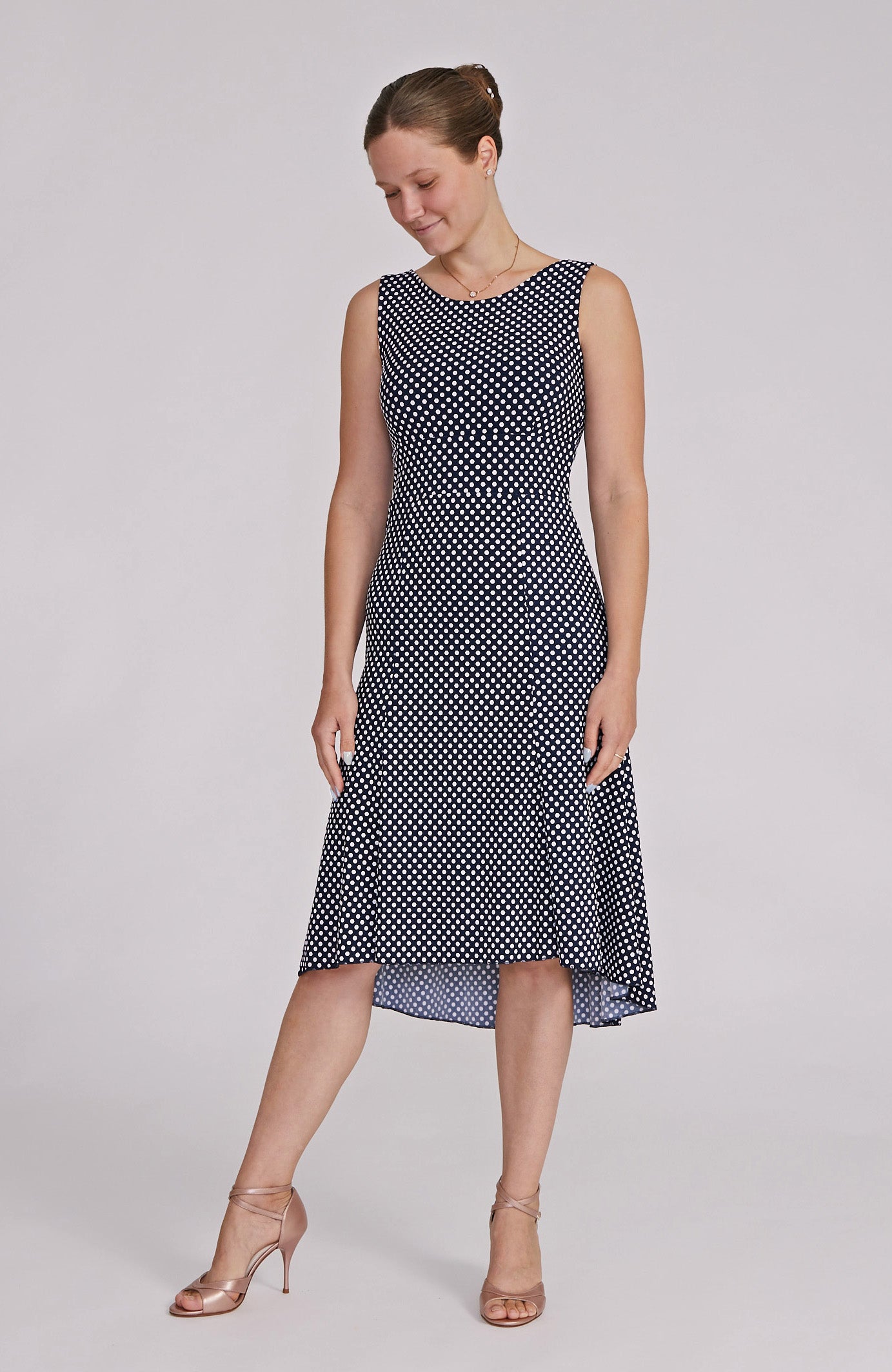 CARLA Polka Dot A-Line Tango Dress in Navy Blue & White