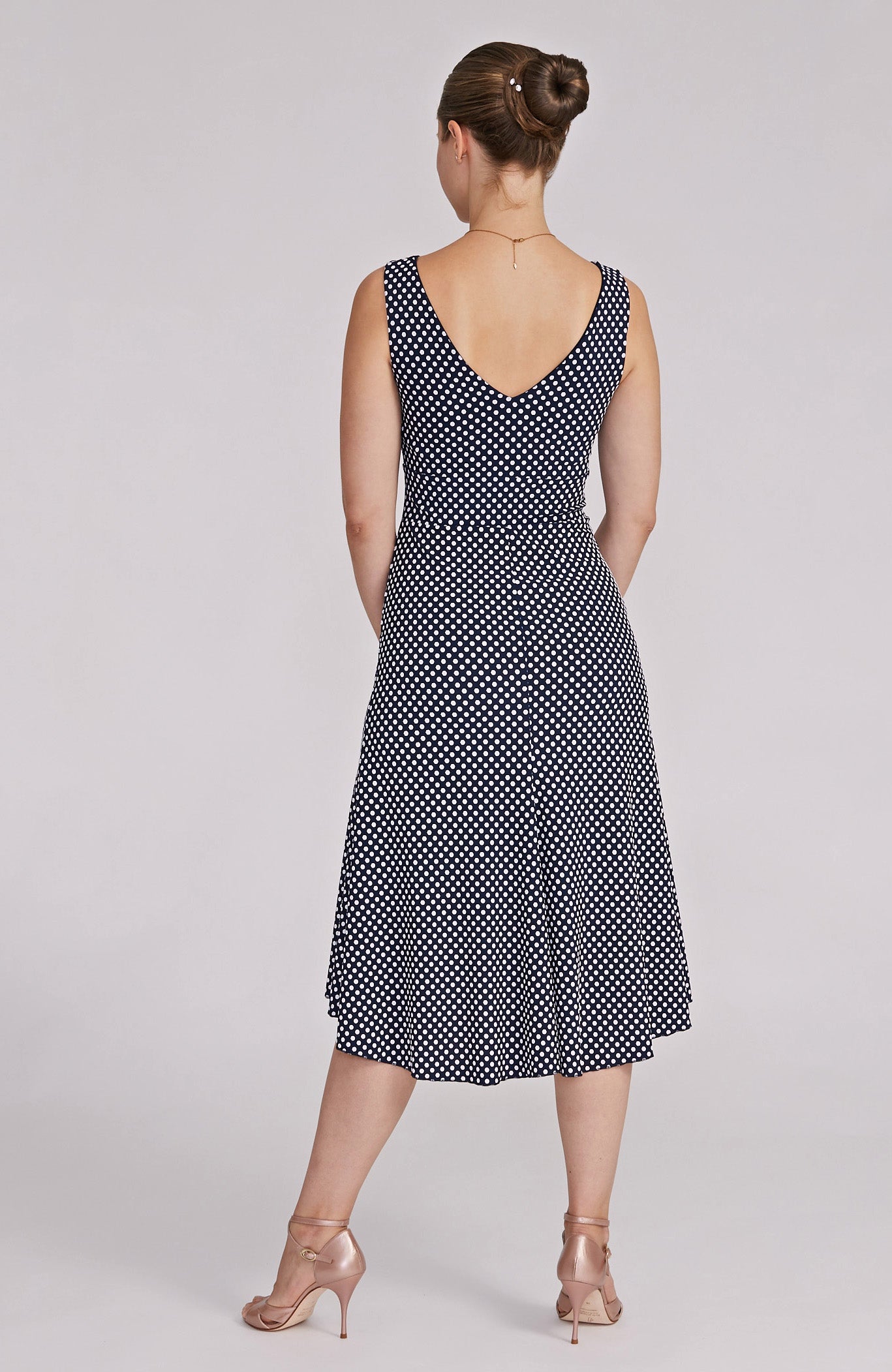 CARLA Polka Dot A-Line Tango Dress in Navy Blue & White