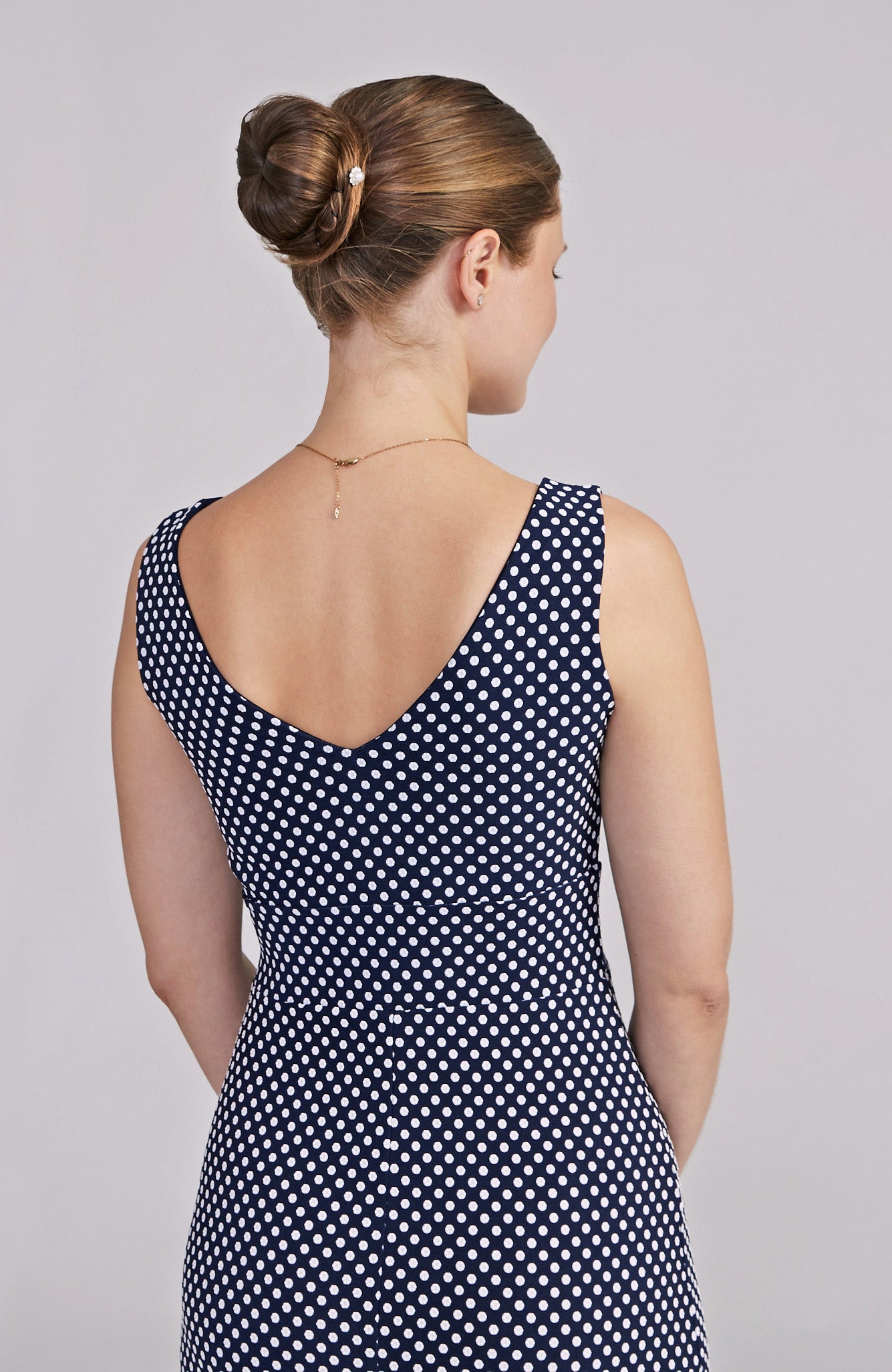 CARLA Polka Dot A-Line Tango Dress in Navy Blue & White
