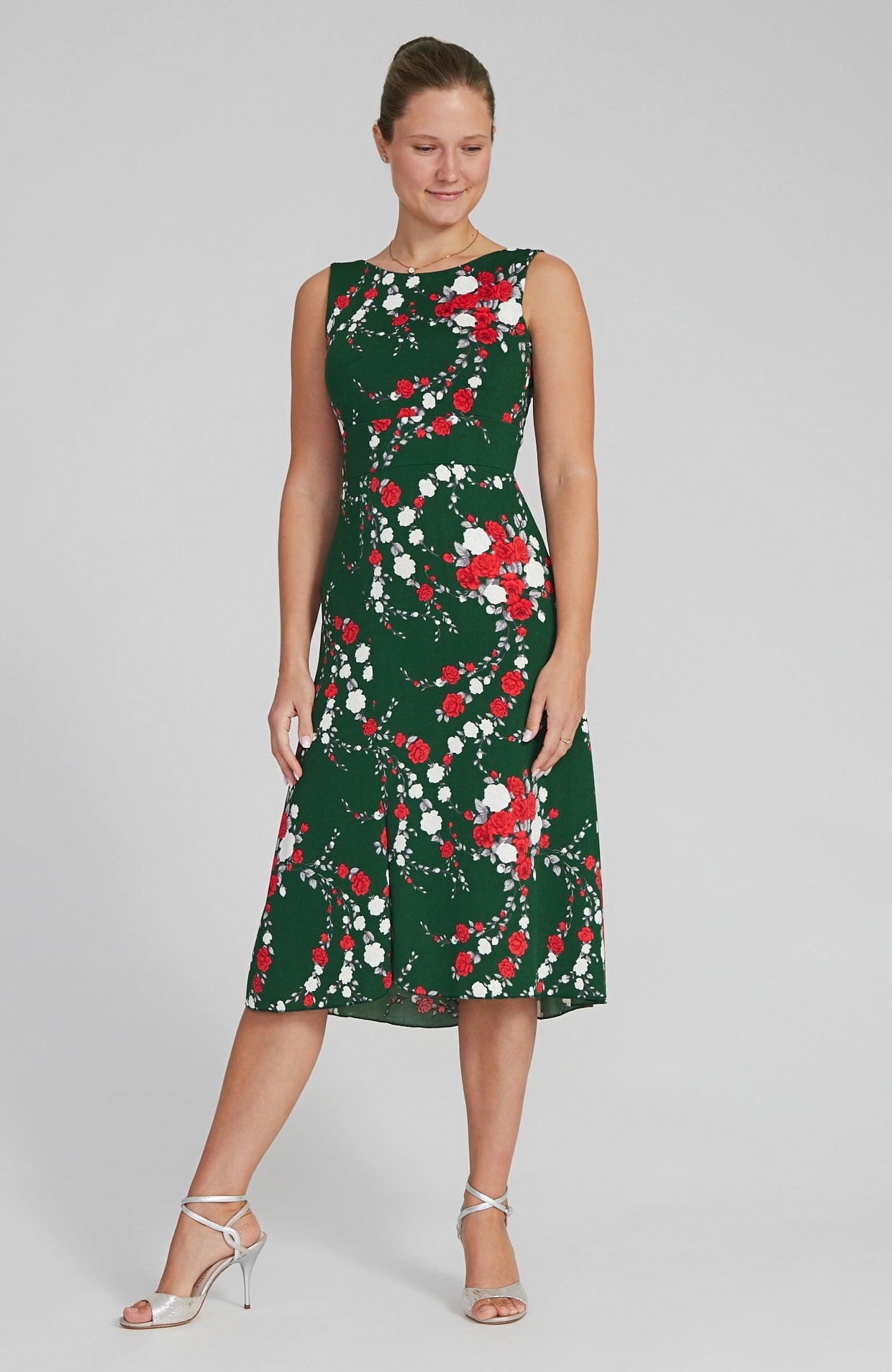 Robe de tango SOFIA à imprimé roses rouges et dos ouvert