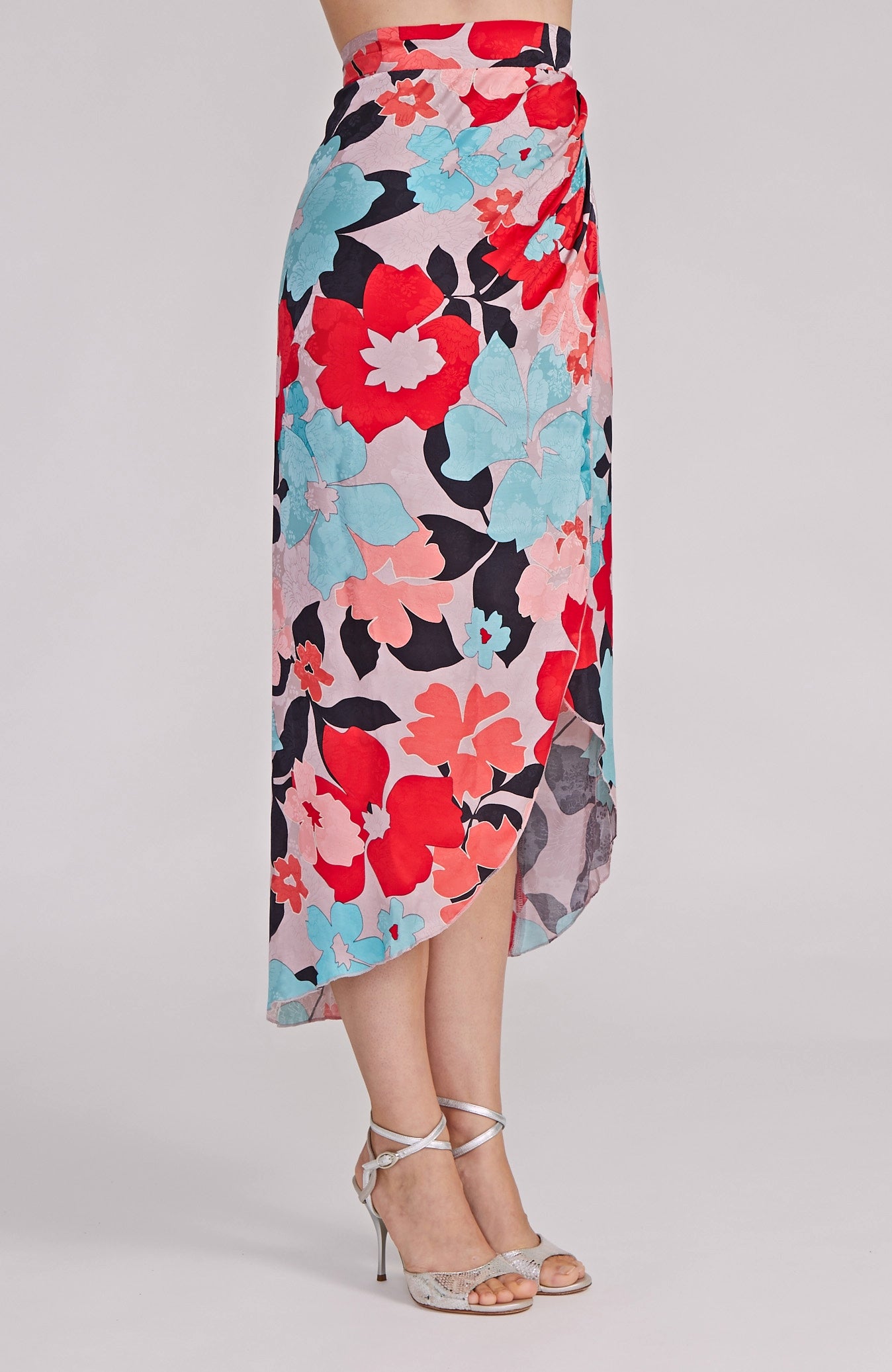 JULIET Wild Blossoms Viscose Wrap Skirt with Draped Detail