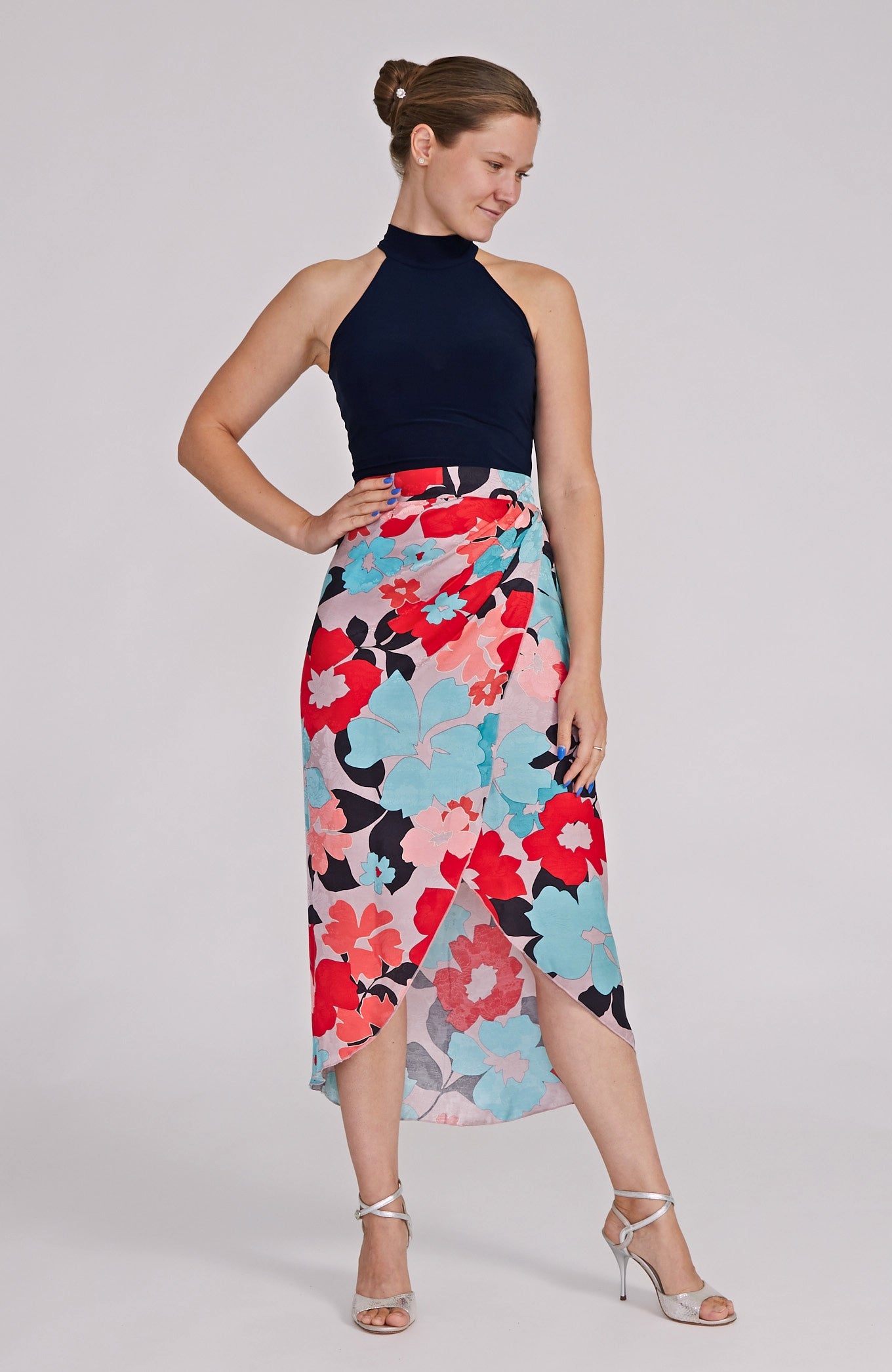 JULIET Wild Blossoms Viscose Wrap Skirt with Draped Detail