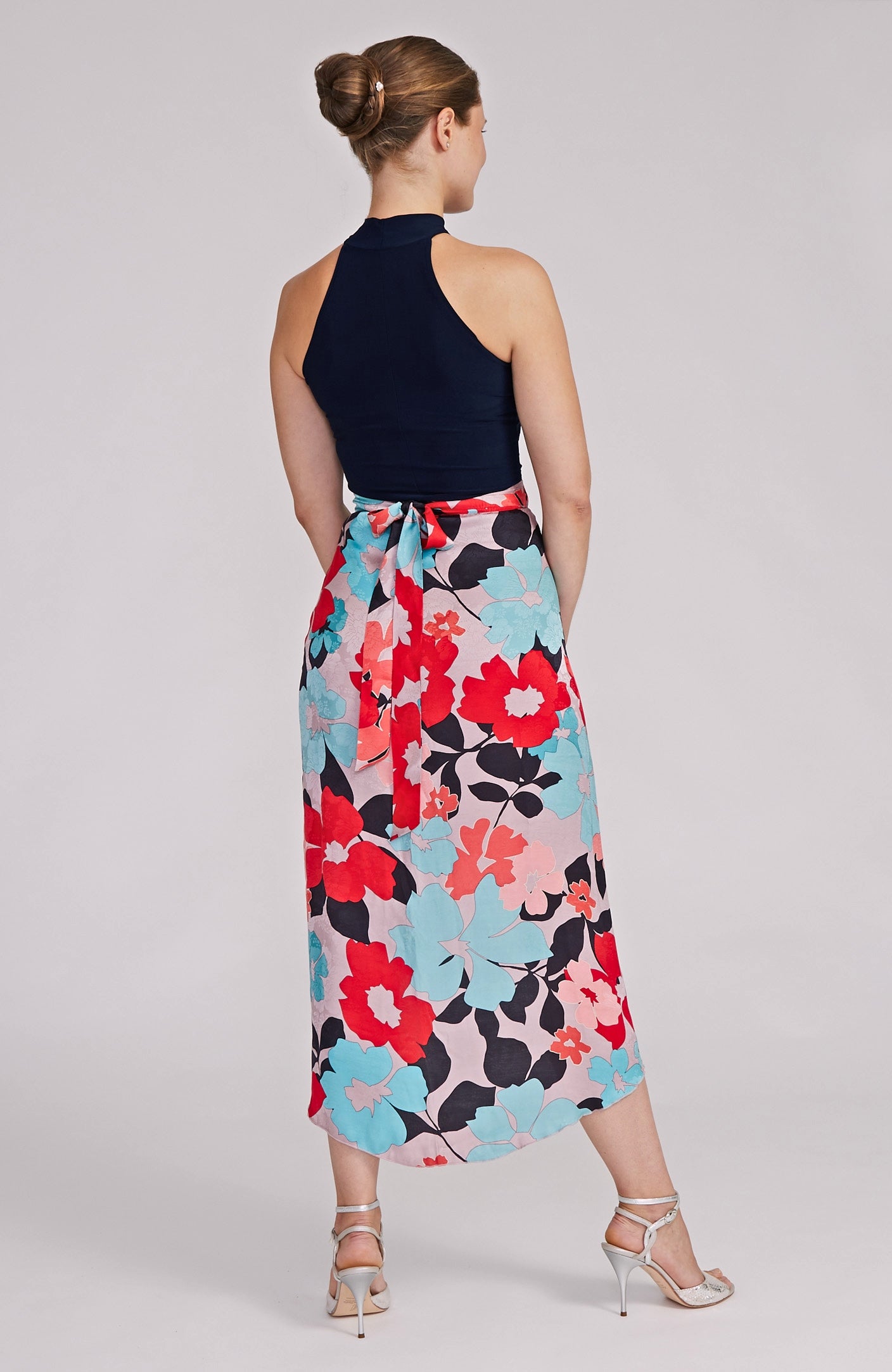 JULIET Wild Blossoms Viscose Wrap Skirt with Draped Detail