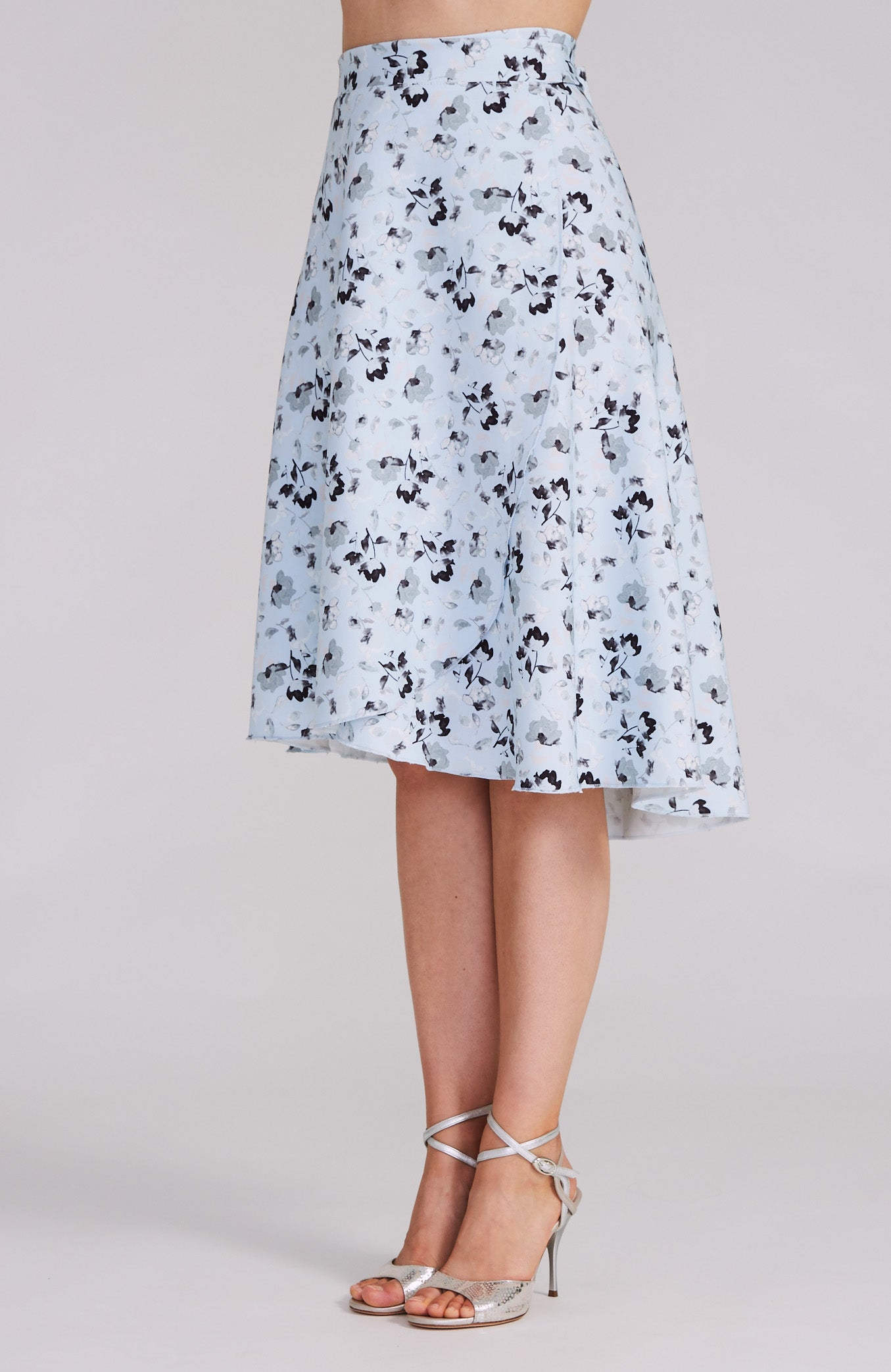 wrap skirt in pale blue