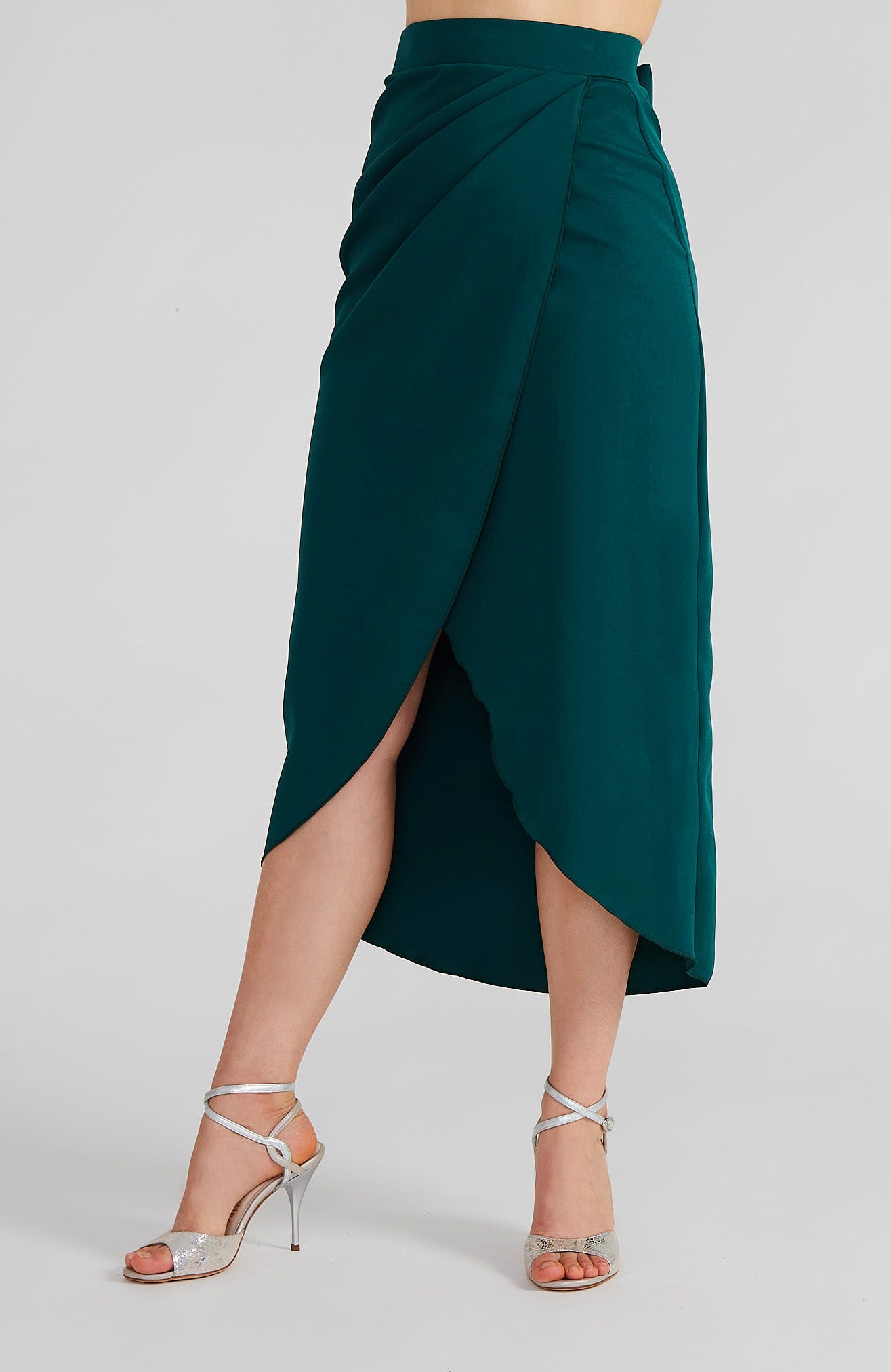 JULIET Green Wrap Skirt with Draped Detail