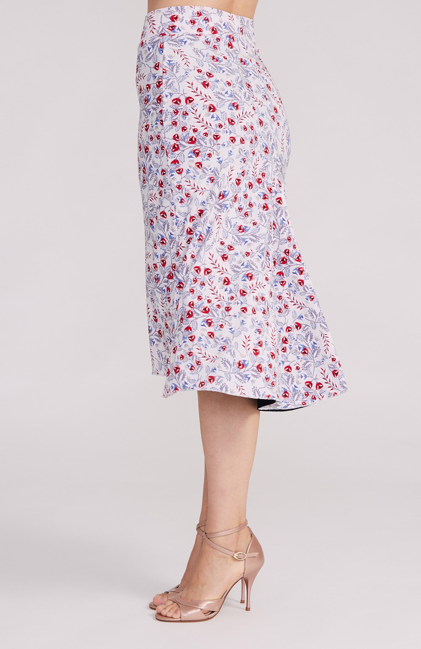 Jupe réversible à godets JAZMIN à fleurs rouges et bleu marine (Précommande*) 