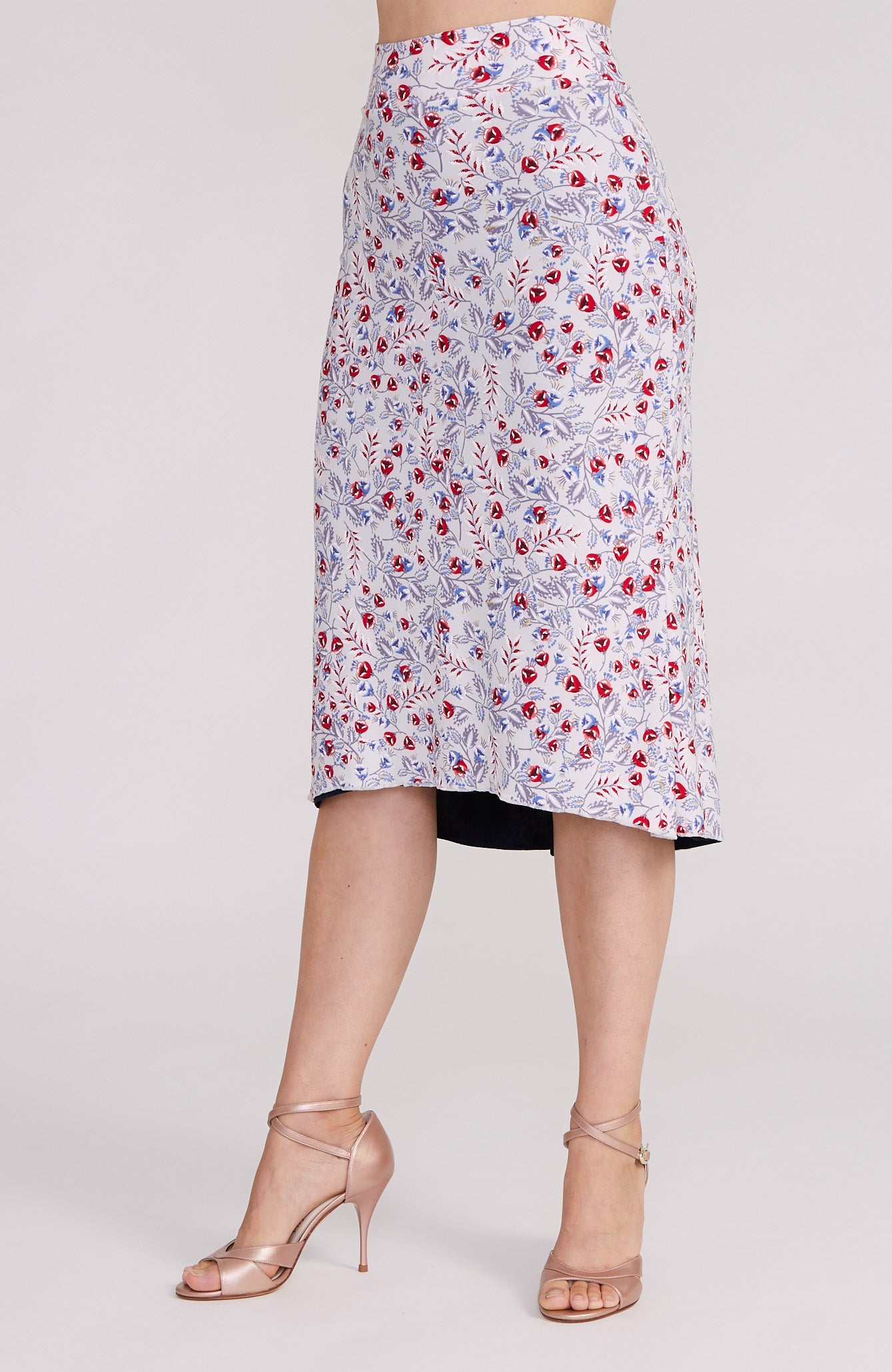 Jupe réversible à godets JAZMIN à fleurs rouges et bleu marine (Précommande*) 