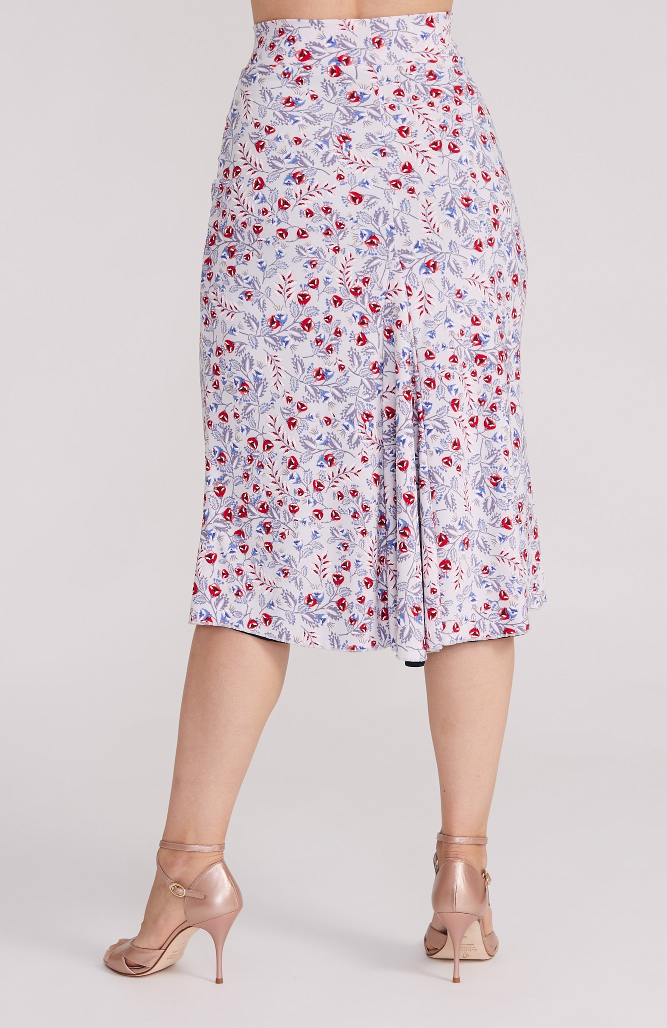 Jupe réversible à godets JAZMIN à fleurs rouges et bleu marine (Précommande*) 