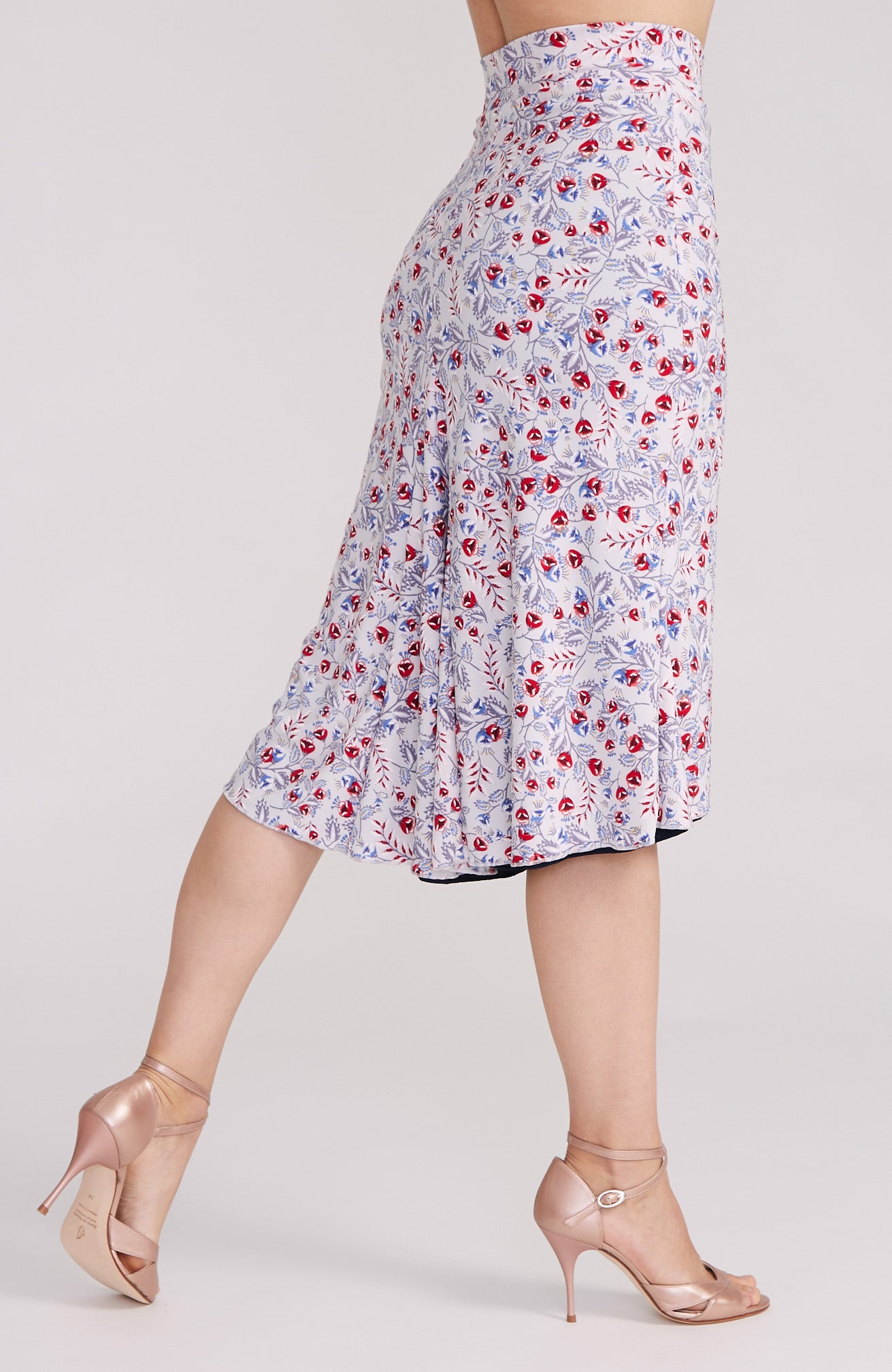 Jupe réversible à godets JAZMIN à fleurs rouges et bleu marine (Précommande*) 
