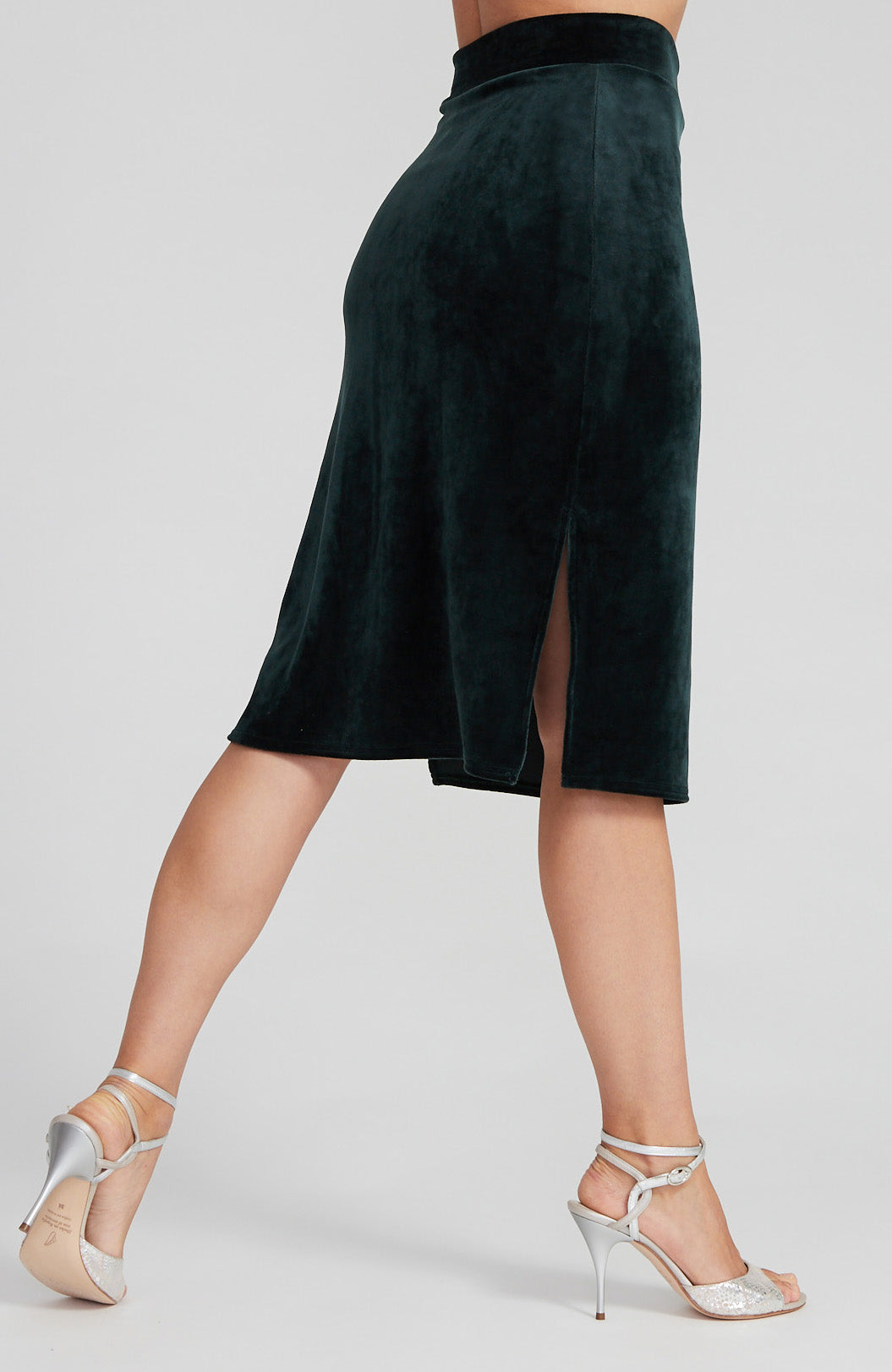 green velvet tango skirt with side slits