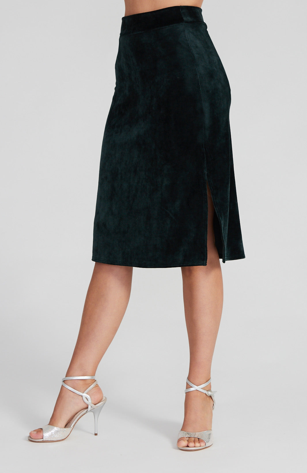 green velvet tango skirt with side slits