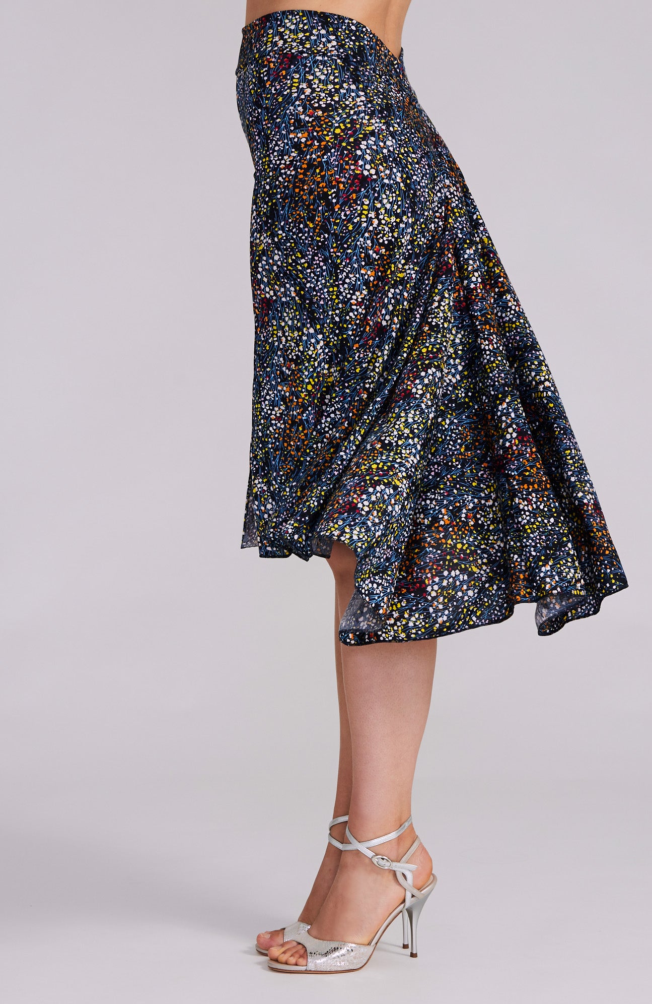 PAOLA - Argentine Tango Skirt in Dotted Flowers (with Slit)