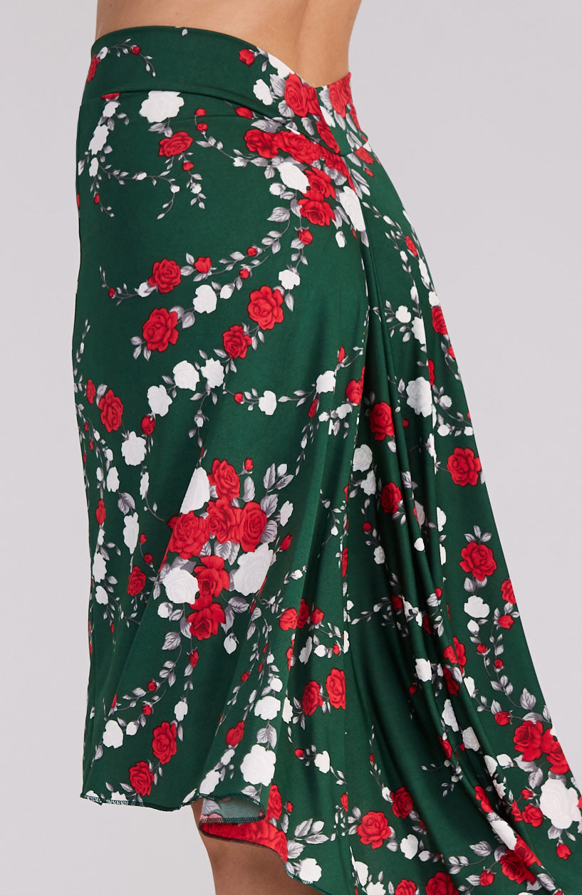 fishtail tango skirt in red rose print