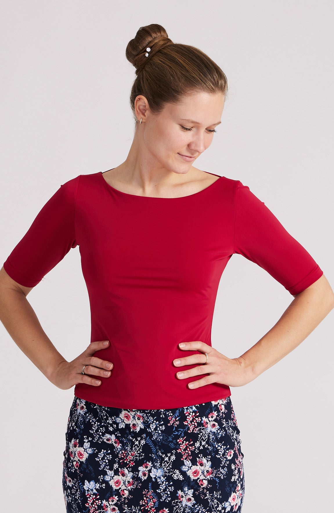 top with sleeves in crimson red