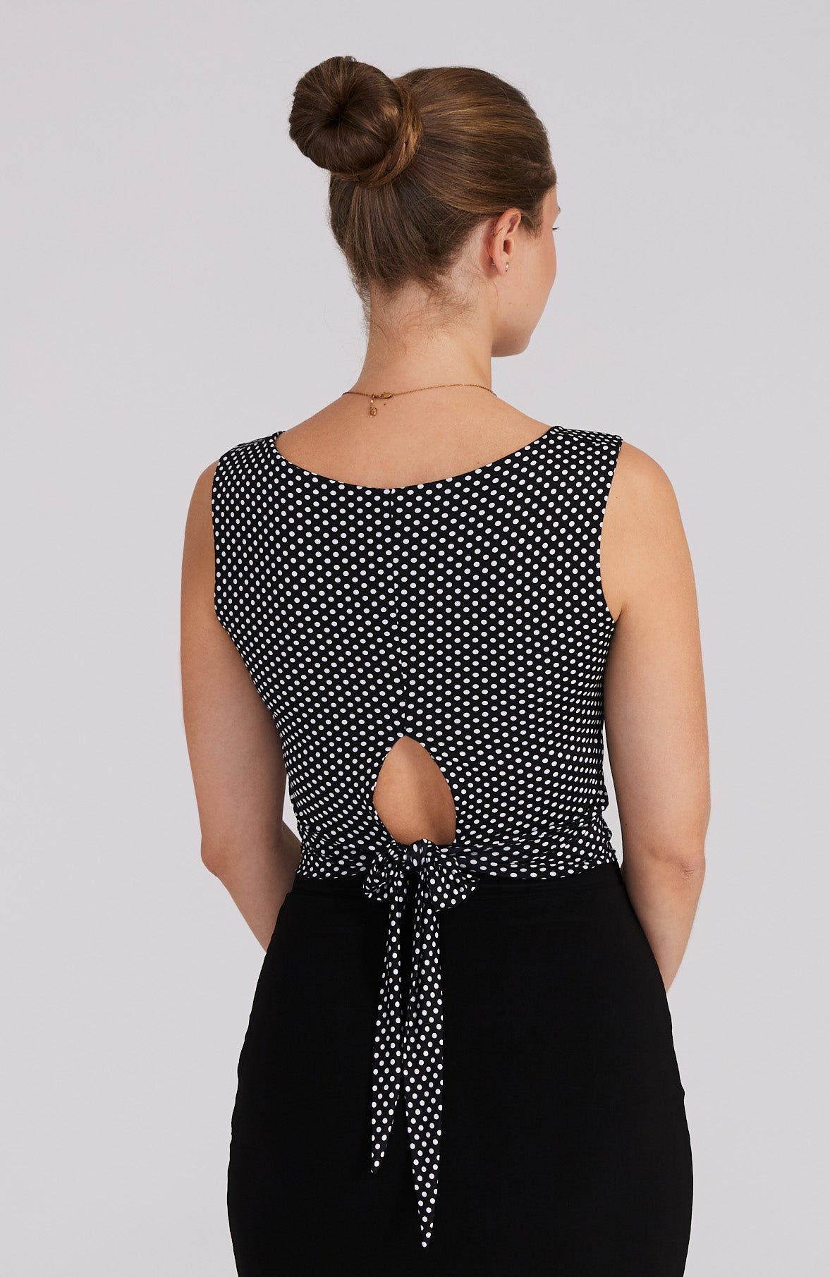 polka dot crop top with back cutout