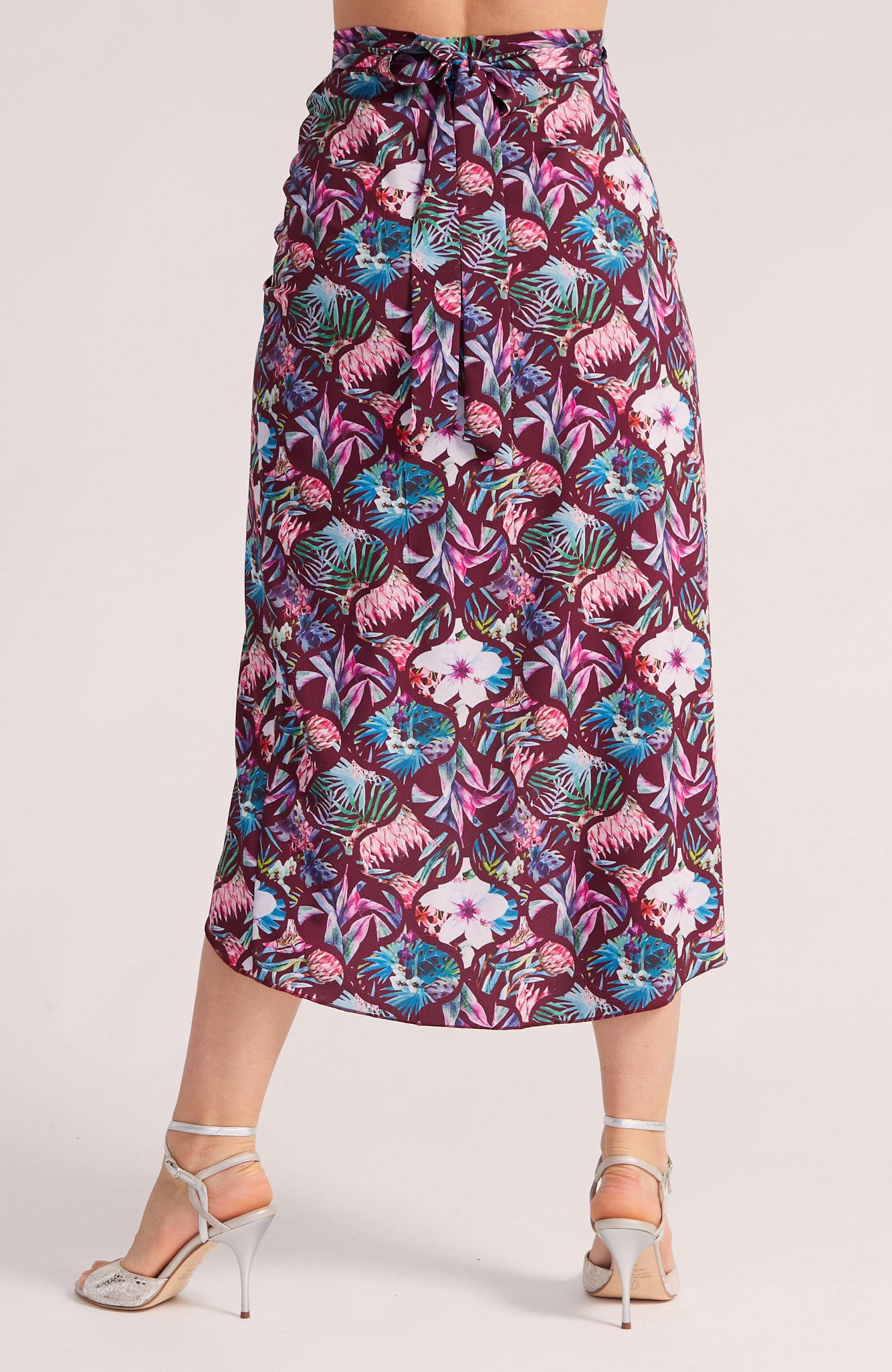 JULIET - Wrap Skirt in Bordeaux Red Print