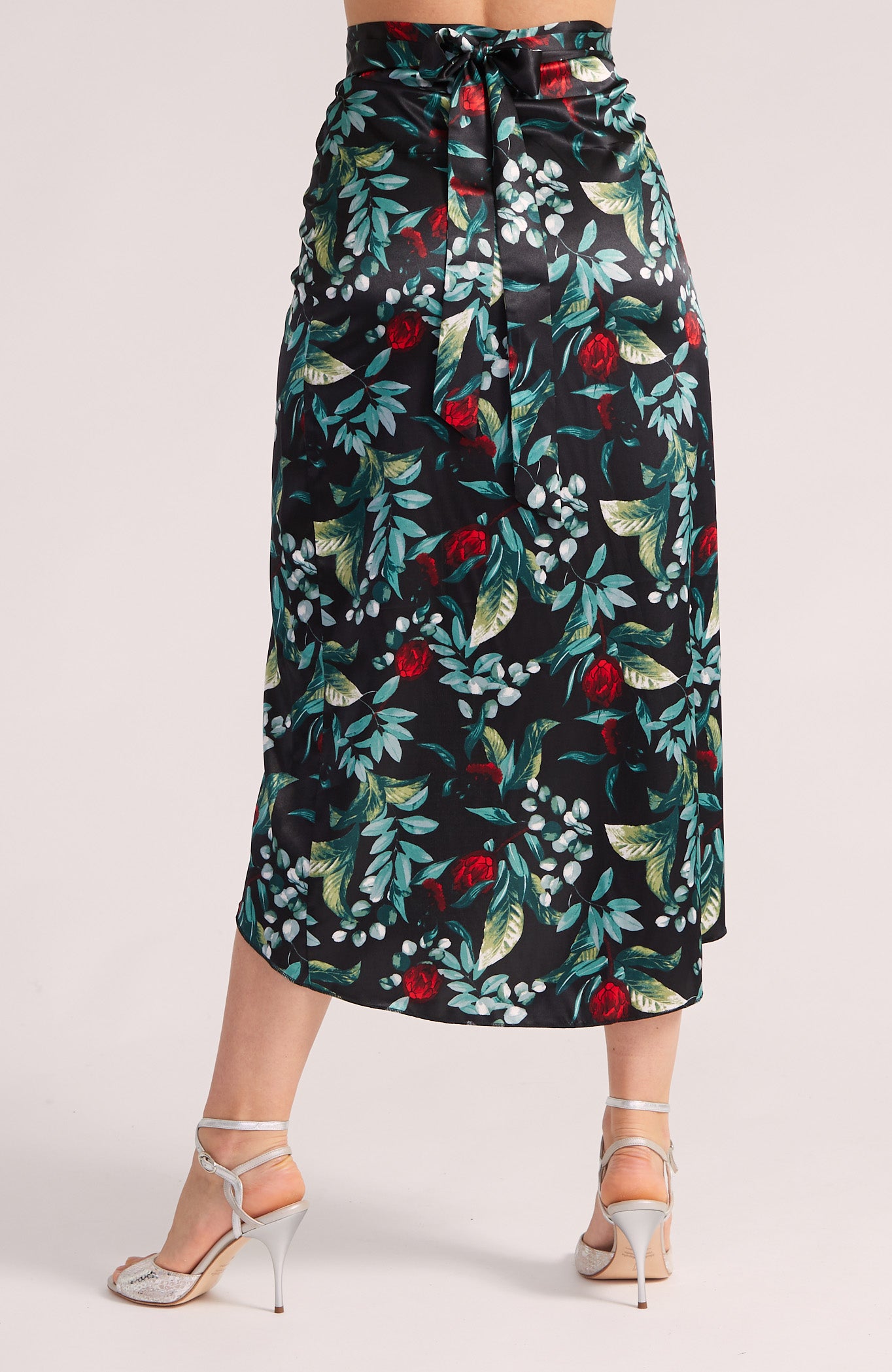 Draped Wrap Skirt in Satin Blossoms 