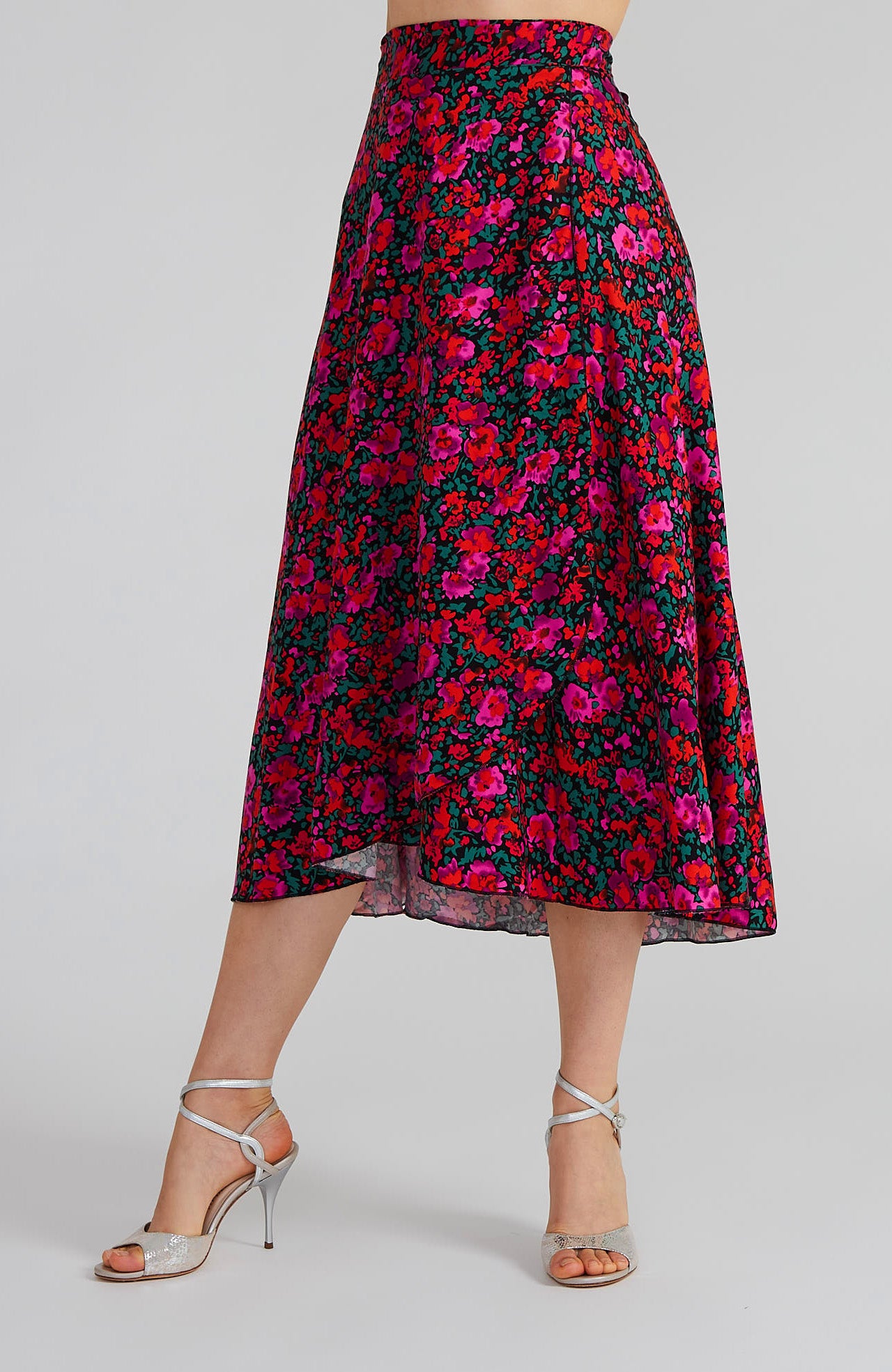 GINA Long Wrap Skirt in Magenta Blossoms