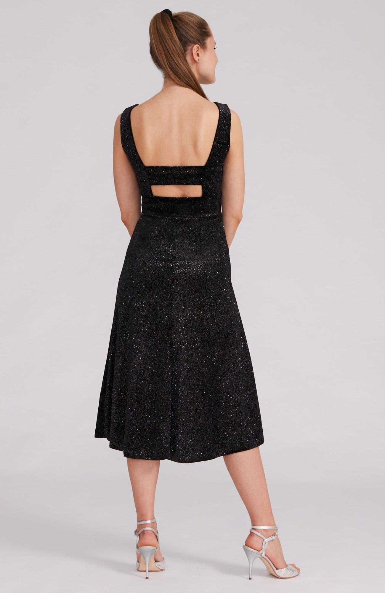 shining tango dress in black with low back