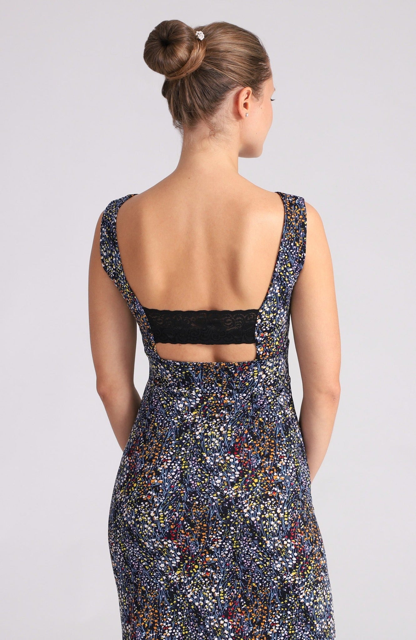 OLIVIA - Tango Dress in Dotted Flowers with Elegant Lace Detail