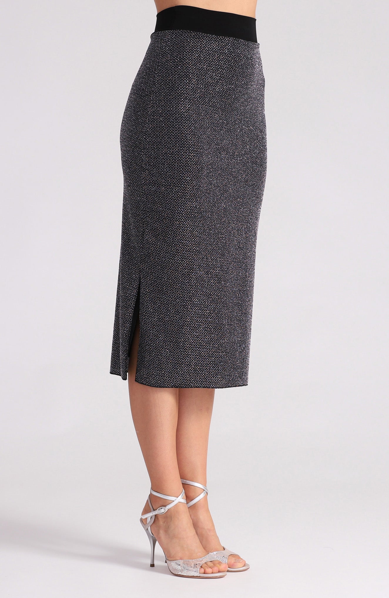 MIA - Tango Skirt with Side Slits in Sparkling Silver (Long Version)