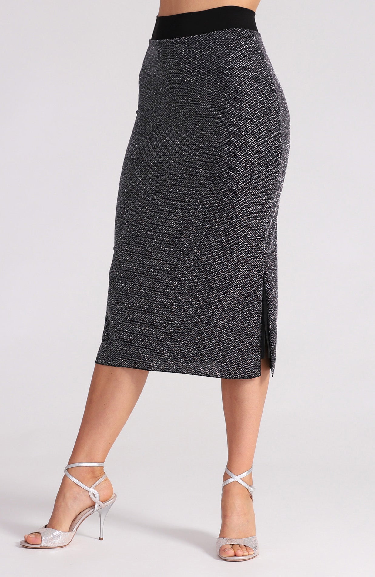 MIA - Tango Skirt with Side Slits in Sparkling Silver (Long Version)
